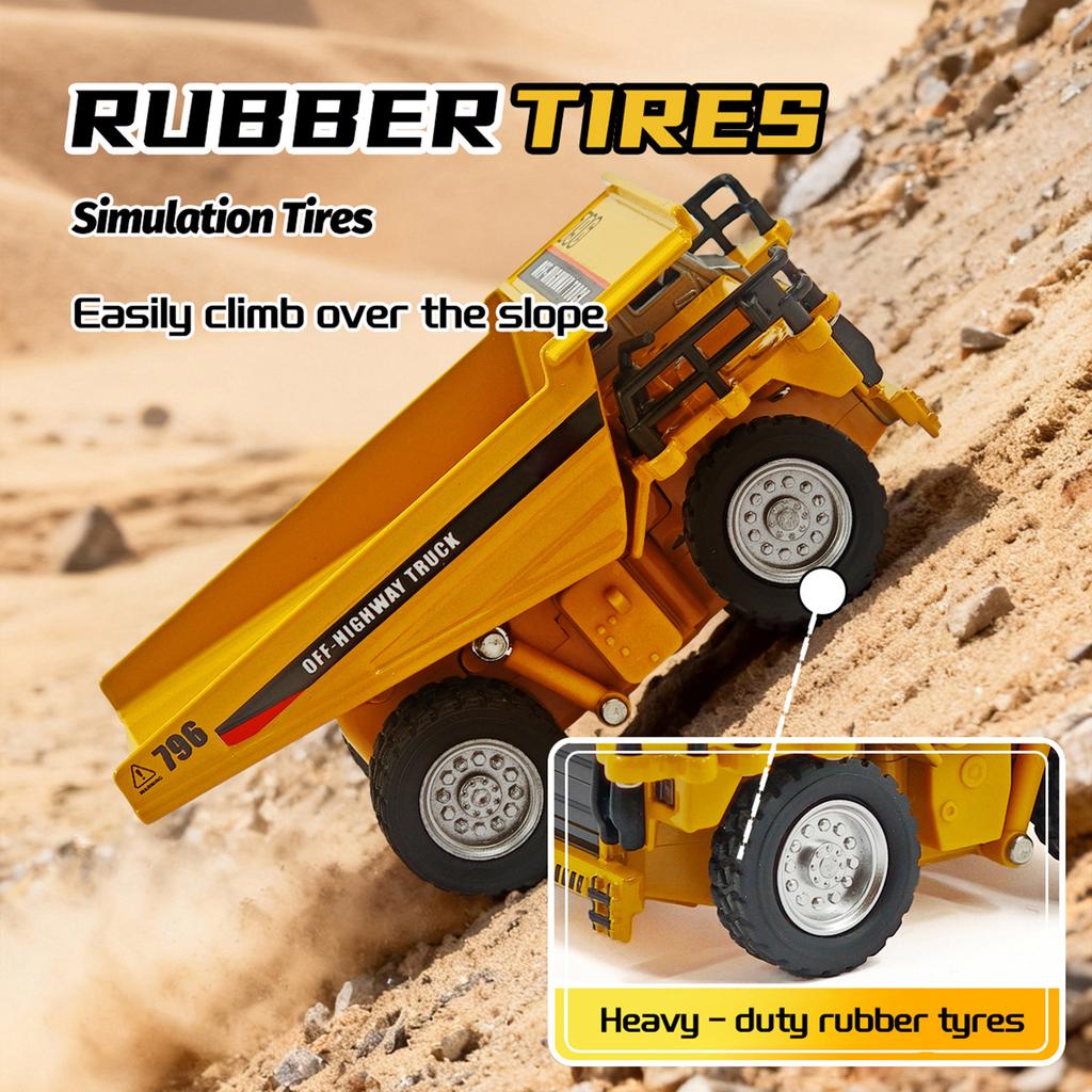 1:64 RC Dump Truck, 2.4G Remote Control Mini Construction Truck with Lights and Sound, Auto Demo, Auto Cruise