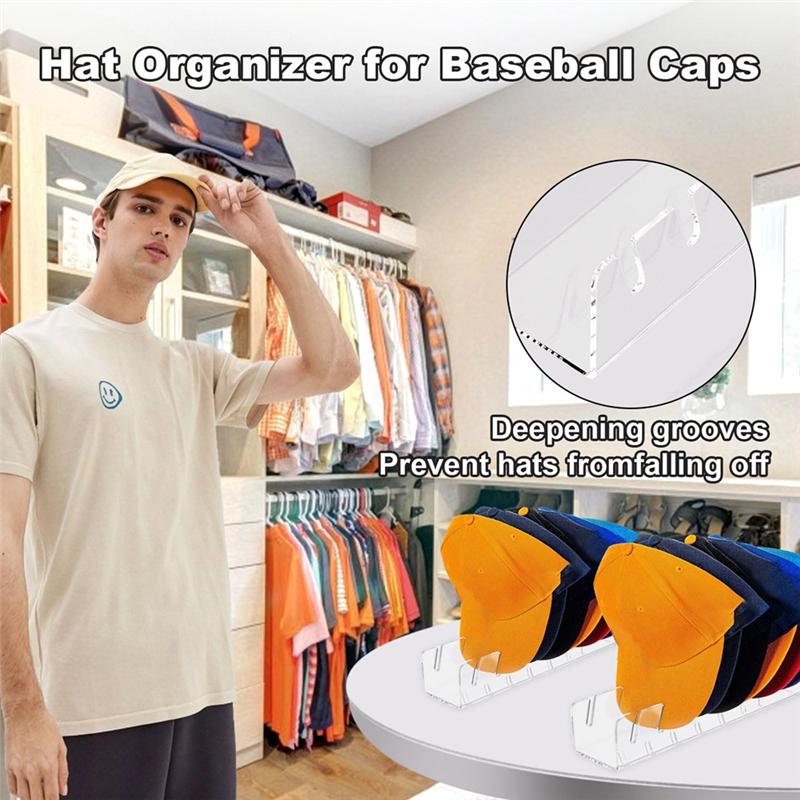 A20F-Hat Stand For Baseball Caps Display Organizer No Install Acrylic Hat Holder For Baseball Caps For Bedroom, Closet