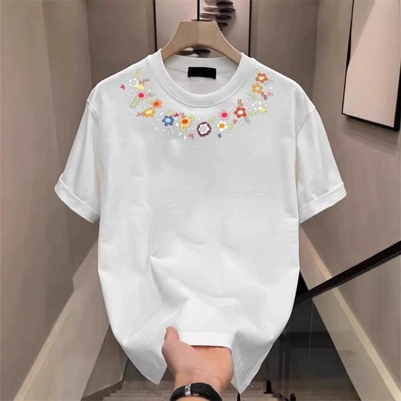 Unisexs Cotton Tshirts Black 5XL T Shirt for Unisex Casual Summer Wear Fashion Flower Print White Tee Shirts Unisex Clothing S