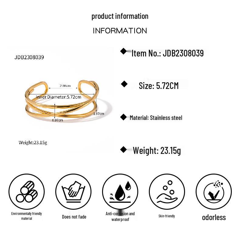 Inspired Design 18K Gold-Plated Titanium Steel Open Hand Bracelet for Women
