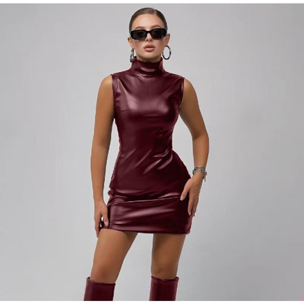 European and American women's dress fashion slim foreign trade PU leather mini skirt solid color high-end skirt