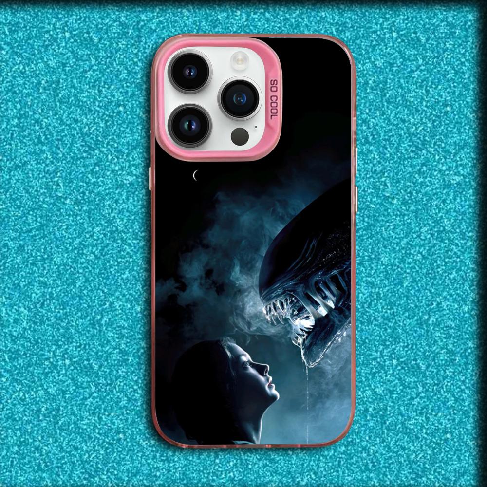 Movie A-Alien Xenomorph Phone Case For iPhone 16,15,14,13,12,11,Mini,Pro,MAX Pink Matte Silicone Cover
