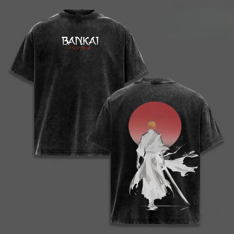 

Kurosaki Ichigo Bleach Graphic T Shirt Men Women Short Sleeve Cotton Tshirts Vintage Washed Tee Harajuku Male Oversized T-shirt S чёрный