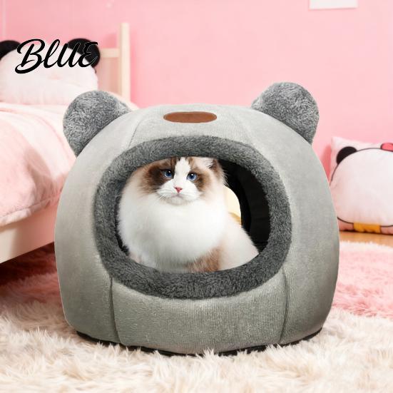 High-quality Cat Bed Bottom Lovely with Bear Cozy Pet Cute Cave Ears Non-Slip Winter Nest