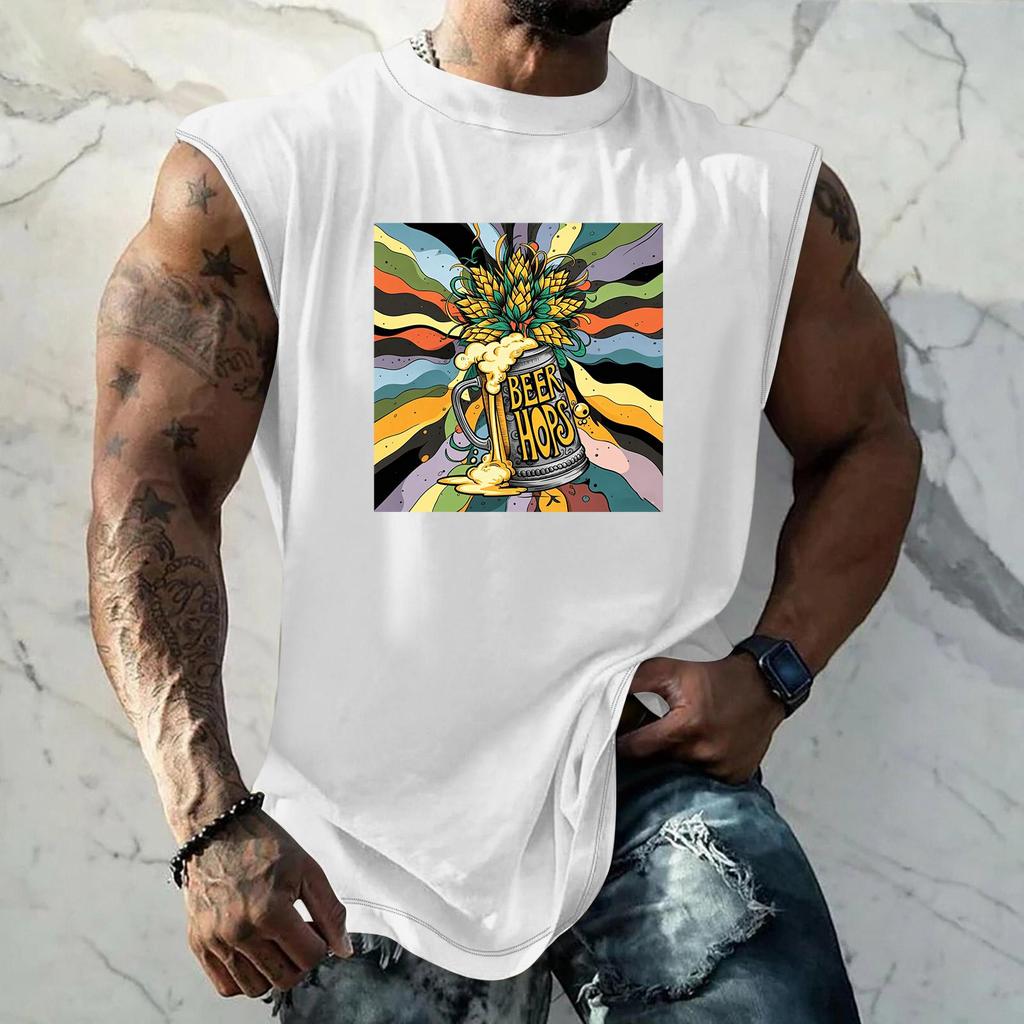Men Sleeveless Tank Top Loose Fit Casual Streetwear Summer Beach Holiday Daily Wear Printed Graphic Muscle Shirt