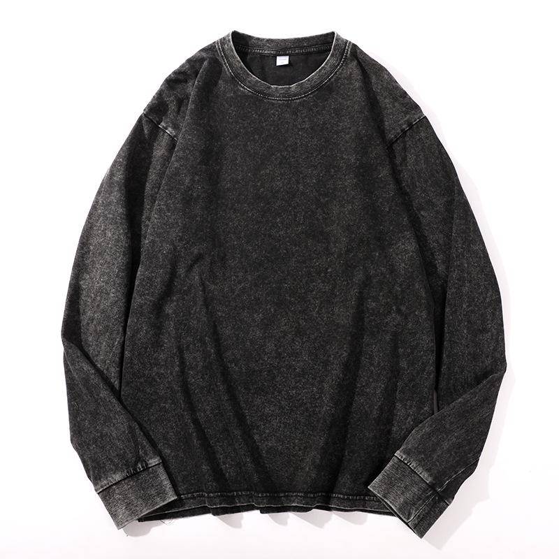Unisex Retro Colorful Washed Long-Sleeve Pure Cotton Sweater with Ribbed Cuffs