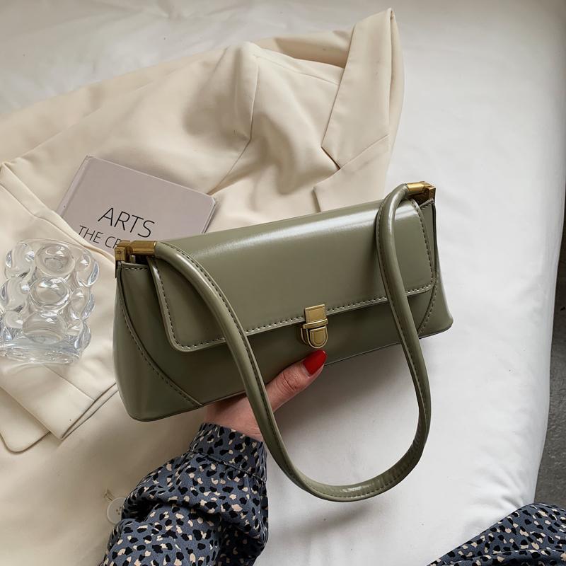 Classic Solid PU Baguette Shoulder Bags with Lock High Quality Simple Sense of Luxury Bags