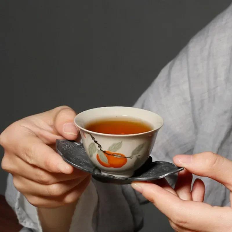 1 Pc Chinese Handmade Ceramic Teacup Travel Meditation Tea Cup Hand Painted Flowers and Plants Tea Bowl Porcelain Tea Set