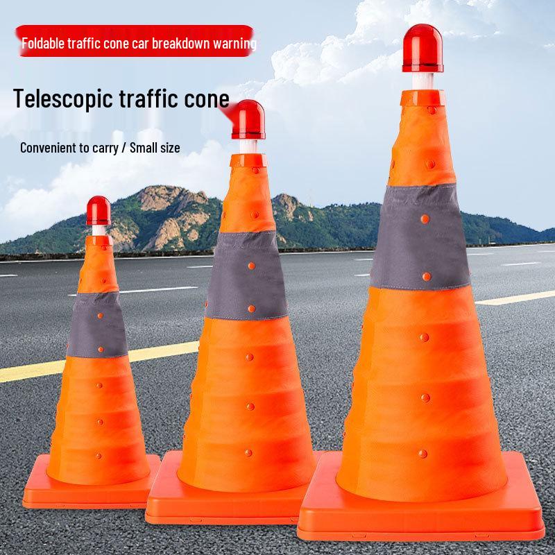 Foldable Cone-Shaped Reflective Barrier with Warning Light for Traffic and Emergencies