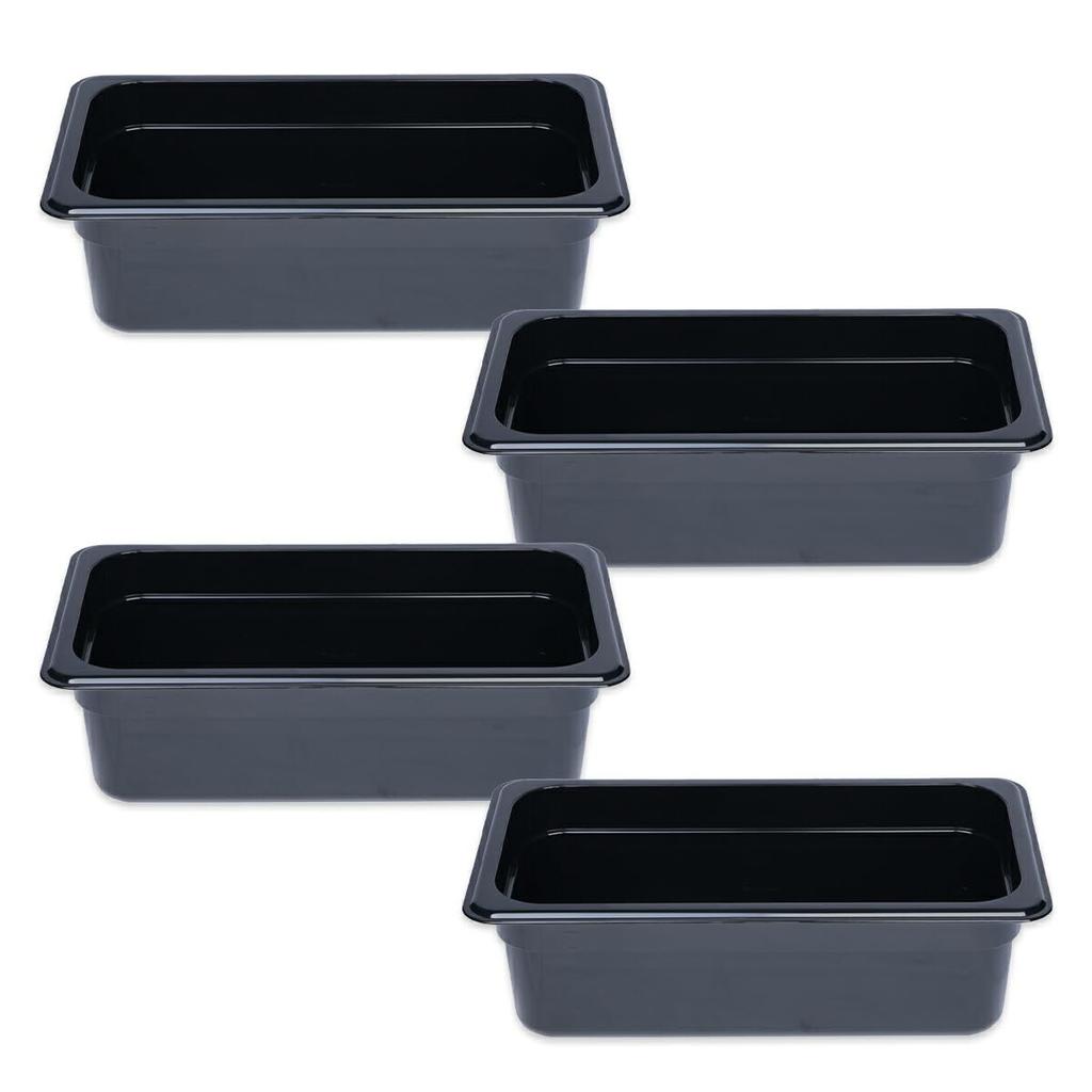 Thunder Group Food Pans, 13 Size, 100mm Depth, Set of 4, Dishwasher Safe, Durable Polycarbonate, Commercial Grade, Black PLPA8134BK-4S
