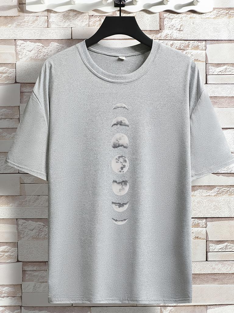 Unisexs Astronomy T Shirt Vertical Moon Phases Minimal Space Graphic Print Short Sleeve Crew Neck Casual Cotton Male Tee