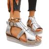 European and American Large-size Fish Mouth Wedge Sandals 2025 Summer New Fashionable Thick-soled Glossy Sandals Women's Buckle