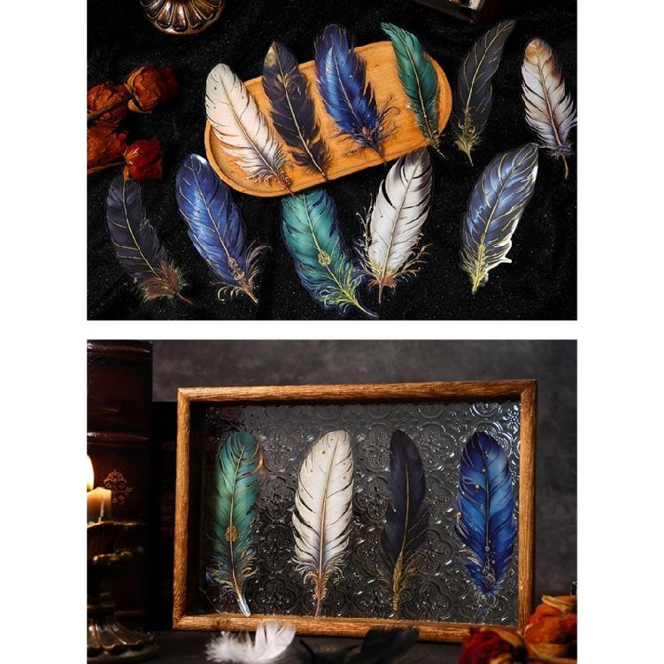 5Pcs Retro Gold Foil Feather Sticker Adhesive PET Sticker Water Resistant Decorative Sticker for Journal Photo Album