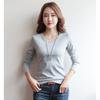 Round Neck Solid Color Long Sleeved Women's T-shirt