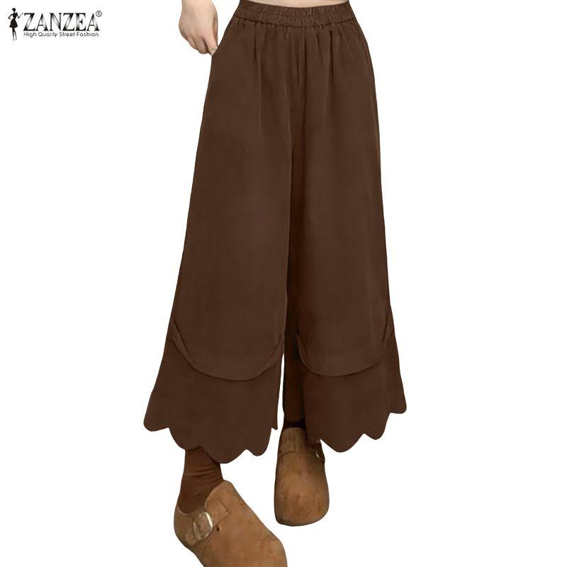 ZANZEA Pantaloni Corti Larghi Elasticizzati Casual da Donna