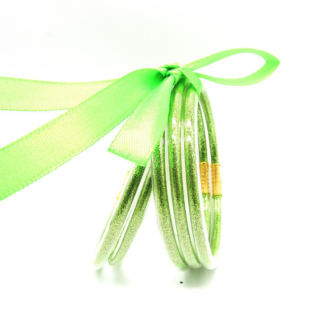 Women's Multi-Layer Silicone Rainbow Glitter Bracelet Set with Bow