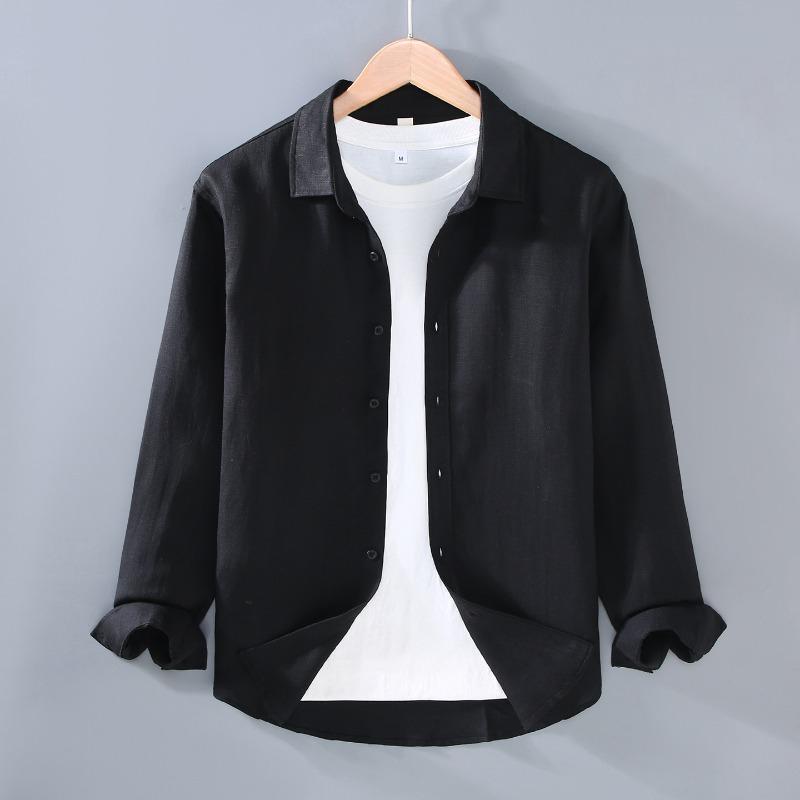Men's Solid Color Long Sleeve Button Up Shirt Casual Loose Fit Breathable Linen Blend Daily Top