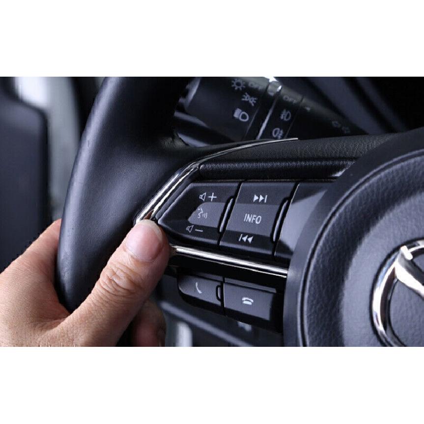For Mazda 6 Atenza 2018-2021 Glossy Chrome Steering Wheel Control Strip Trim 2PC