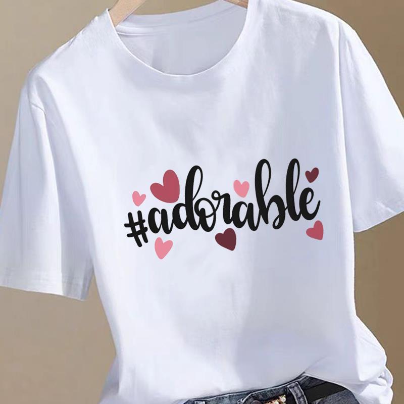 (Asiatische Größe) Liebesbrief-Trend Kleidung T-Shirt Damen Mode Tee Top Frau Weiblich Kurzarm Grafische Druck-T-Shirts