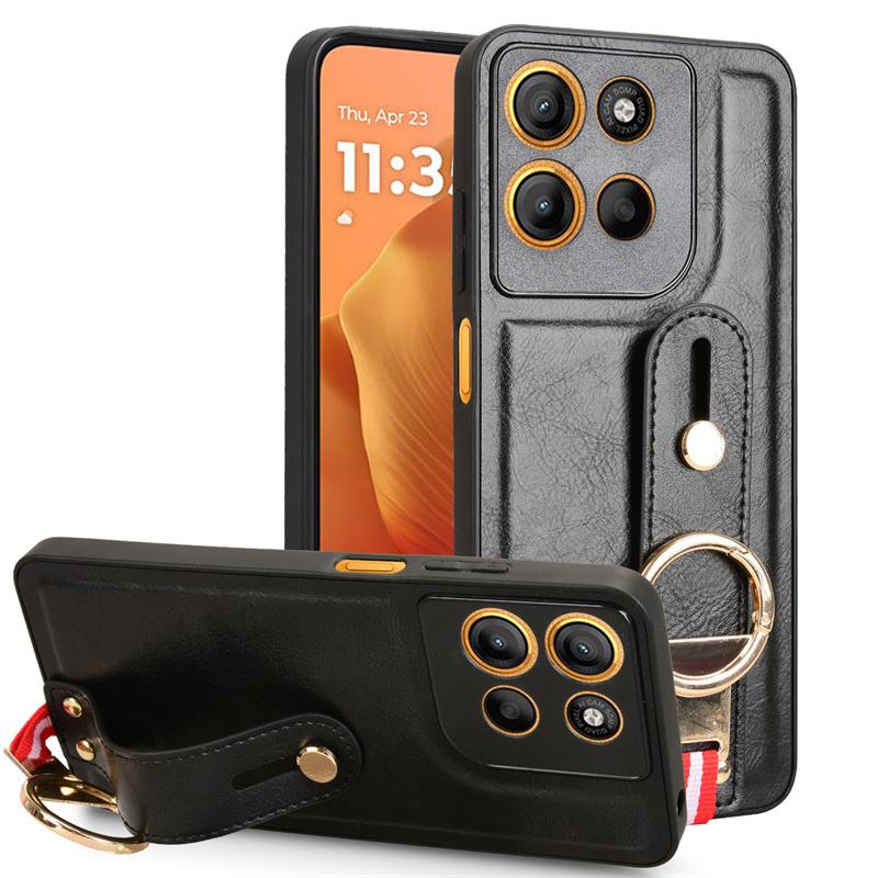 

Wristband Leather Stand Case for Motorola Edge 60 Fusion Cover Ring Opener Coque Fundas Capa Motorola Edge 60 Fusion