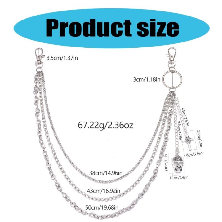 Metallic Skull Pants Chain for Women Men Decorative Waist Chain Wallet Chain Decorative Jeans Chain Streetwear Chain