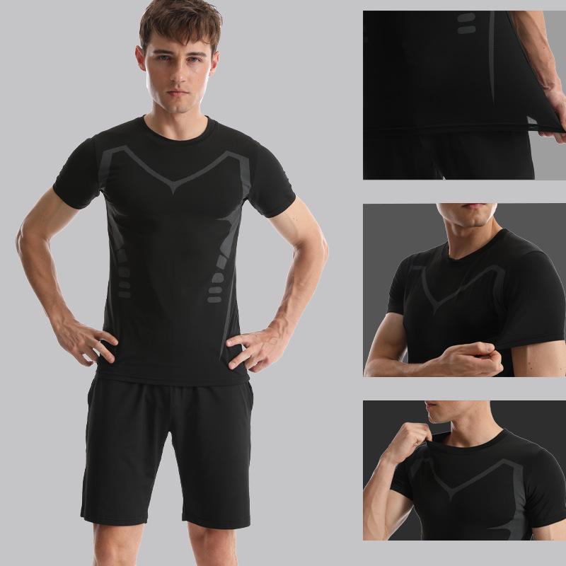 Men's Quick-Dry Summer Sports Set: Elastic T-Shirt & Breathable Vest for Outdoor Fitness and Running