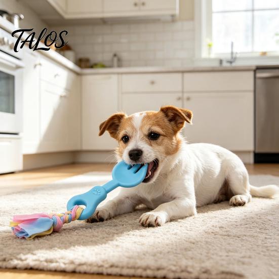 Aggressive Chewers Dog Toys Pet Molar Teeth Cleaning Fork Toy, Durable Woven Rope Training Macaron Colored Colors Interactive TPR Chew Toy for