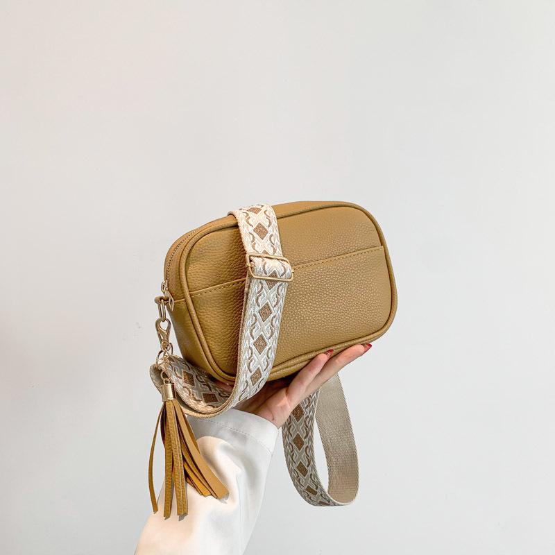 

Модные сумки через плечо с двойными ремнями для женщин, простая квадратная сумка с кисточками для подарков на праздник 20x14x7cm