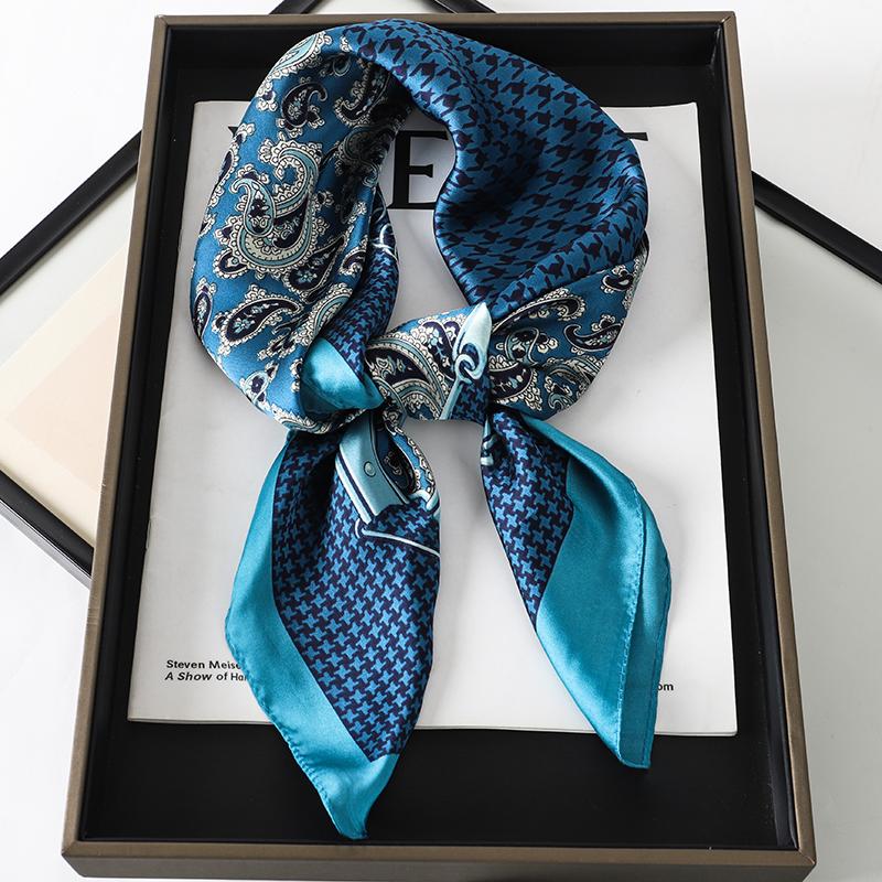 70*70CM Fashion Silk Square Scarf Women Satin Shawl Wrap Hijab Female Hair Band Luxury Ladies Print Design Headband Scarves