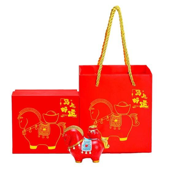 1/4Pcs Cartoon Horse Figurine with Gift Bag Box Bring Good Luck Fortune Chinese Style Pony Statue Home Office Desktop Feng Shui Decoration Ornament