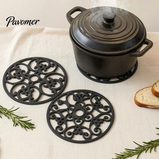 Easy to Clean Hanging Coaster 3Pcs Heat Resistant Silicone Trivet Mats for Hot Dishes, Non-Slip Flexible Kitchen Coasters Retro Hollow Pattern