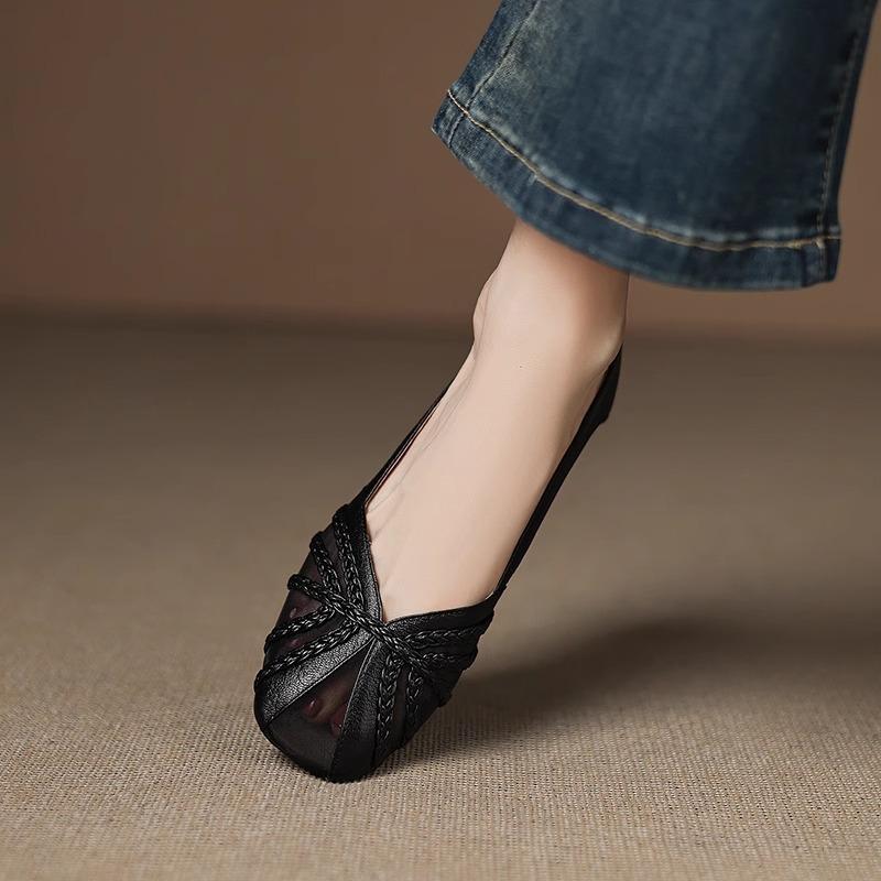 French fashion versatile bag head sandals women breathable mesh gentle fairy wind 2025 summer simple empty single shoes women