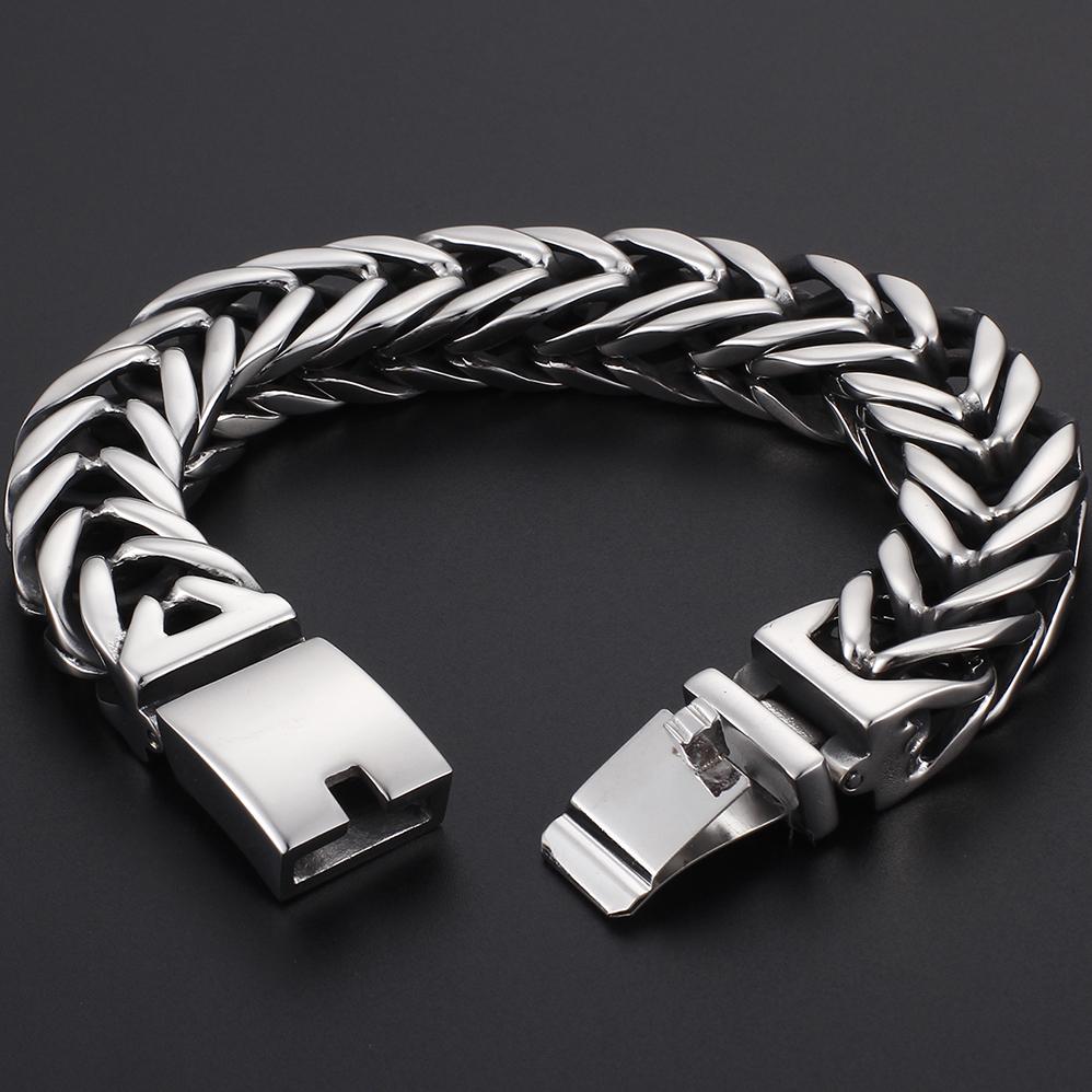 Men's 17MM Width V Shaped Double Layer Chain Bracelet for Men Polished Stainless Steel Bracelets Man Hip-Hop Party Jewelry Gifts