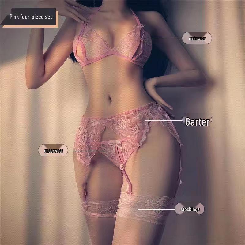 Lace Strap Bodystocking with Open Crotch & Garter Set