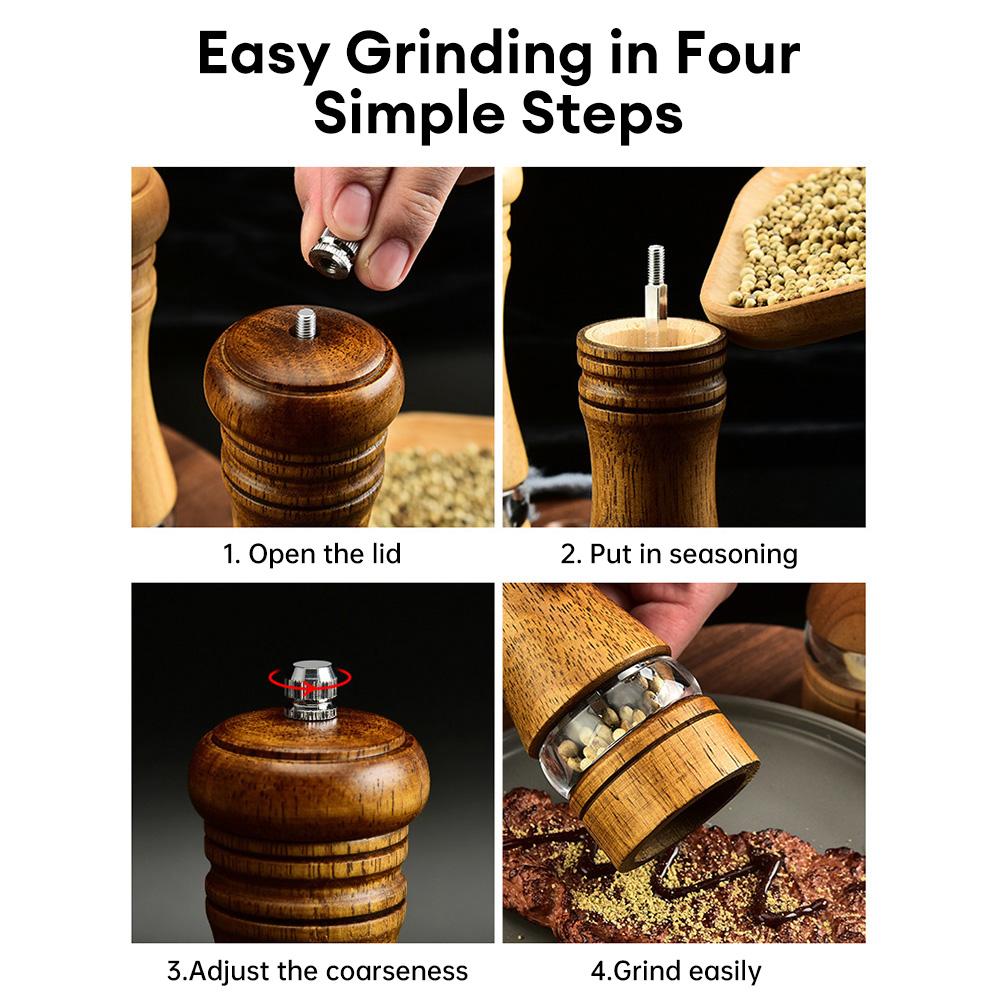 Manuelle Pfeffermühle aus Holz, Salz- und Pfeffermühle, Mehrzweck-Gewürzwerkzeug, Gewürzmühle aus Massivholz für den Haushalt in der Küche