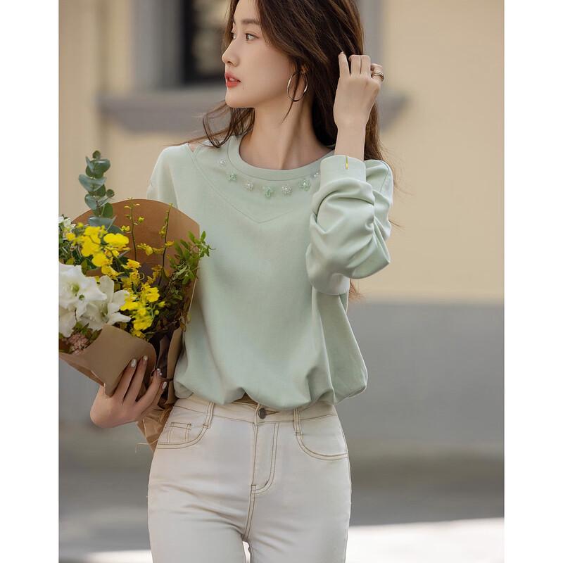 Demanana Women's Korean Style Off-Shoulder Rhinestone Sweatshirt