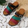 Fashion New Women's Mixed Color Wedges Slippers Summer Peep Toe Non Slip Beach Shoes Woman Buckle Decor Slippers Platform Roman Sandals