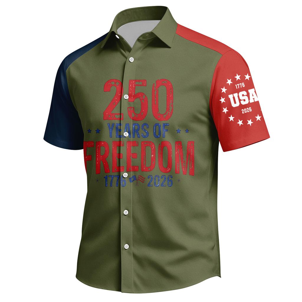 Men's Independence Day Printed Collared Top Men's Casual Sports Short-Sleeve Shirt