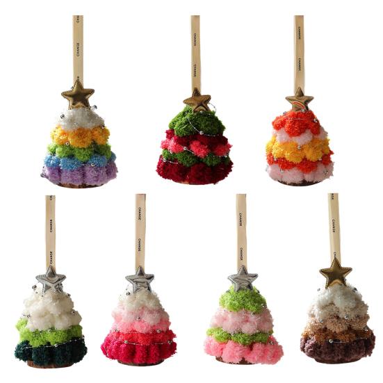 Plush Christmas Tree Ornament Mini Fluffy Christmas Tree Pendant with Star Treetop Multicolored Xmas Tree Shaped Hanging Crafts for Home Party Decor