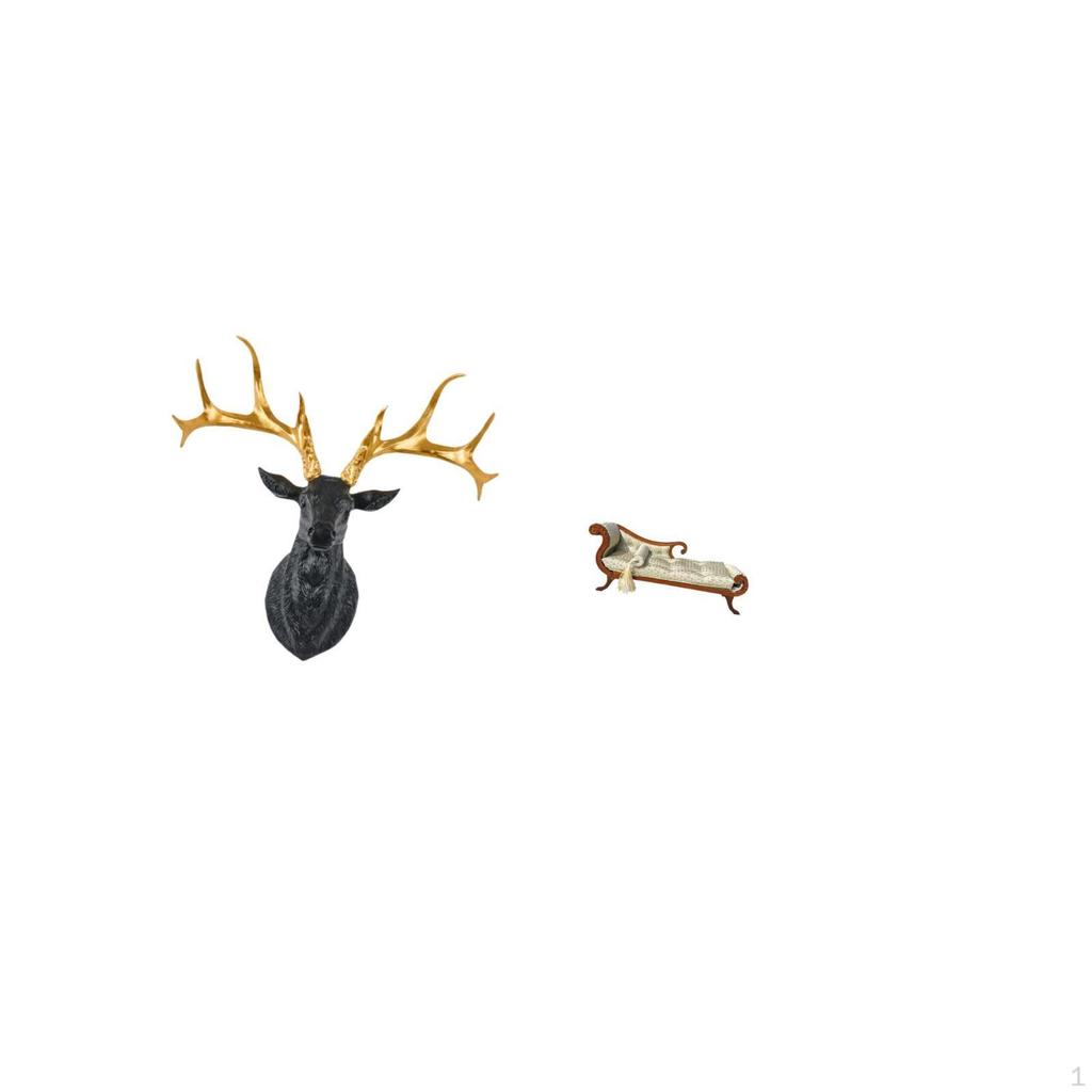 Boho Resin Deer Head Wall Sculpture Collectible Artwork Mount Decor for Office Home with Miniature