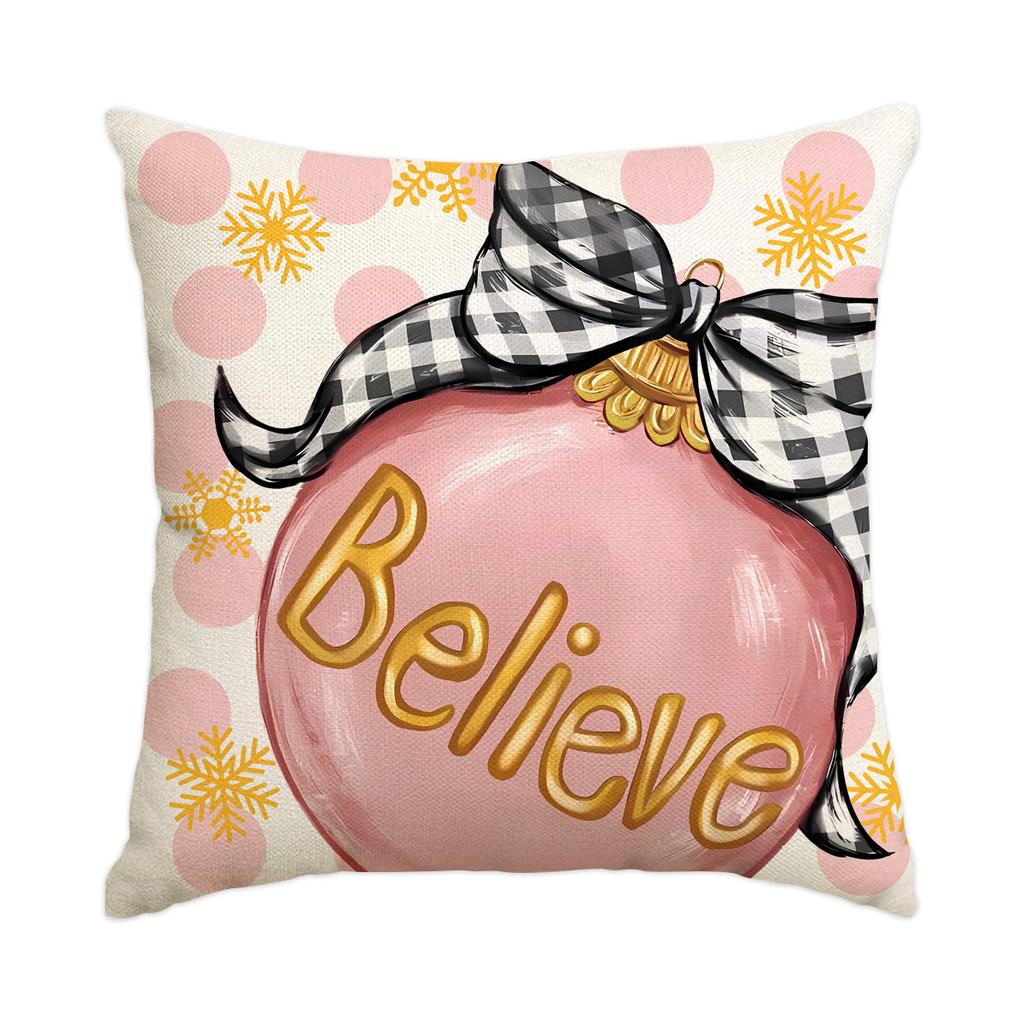 1 \ 4pcs gray Christmas snowman, Christmas reindeer print pillow cover, home sofa decoration cushion cover (without pillow core)