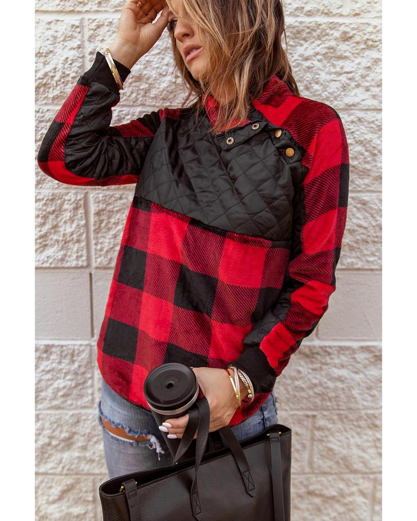 Azura Exchange Plaid Paneled Sweatshirt