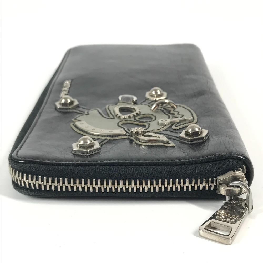 PRADA 2M1264 Skull skull Long wallet Zip Around Long Wallet Leather Black