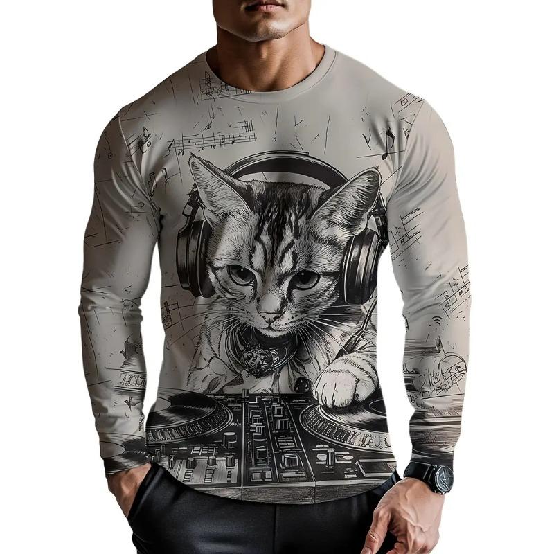 Spring And Autumn 3d Printed Cute Cat Long Sleeve T Shirt For Men Casual Clothing Animal Pattern Top Tees T-shirt Streetwear