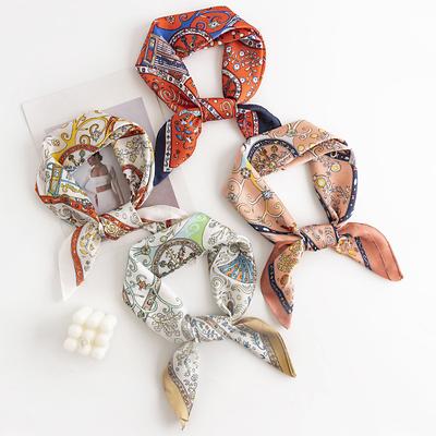 Simulated Silk Printed Small Square Scarf Fresh, Sweet, Floral Elegant Silk Scarf Women'S Fashionable Versatile Professional Dress Temperament Scarf