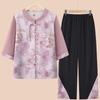 Grandma's Summer Floral Casual Two-Piece Suit for Middle-Aged and Elderly Women