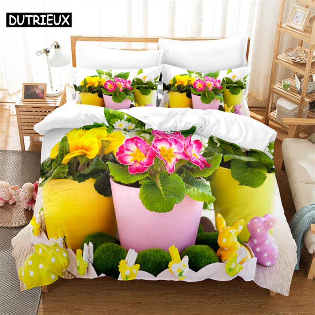 Beautiful Flowers Queen Bedding Set Duvet Cover Kids Bedroom Bed Set Comforter Cover Set King Size Duvet Cover Set Bedding Sets