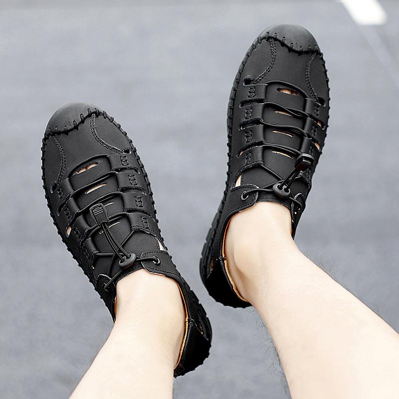 Sandali da Uomo Estivi Punta Anti-collisione Outdoor Passeggio Trekking Scarpe Casual Pelle Escursionismo Ciabatte da Uomo Spiaggia Scarpe da Guado 38-48