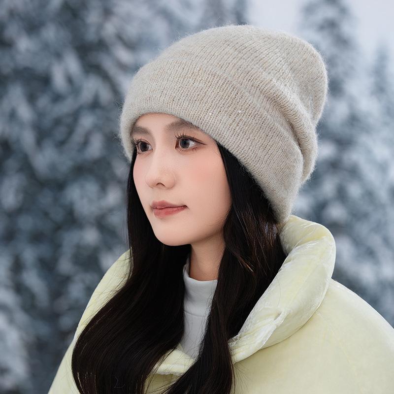 Outdoor Casual Windproof Ear Hat Women's Autumn and Winter Sequined Warm Wool Hat
