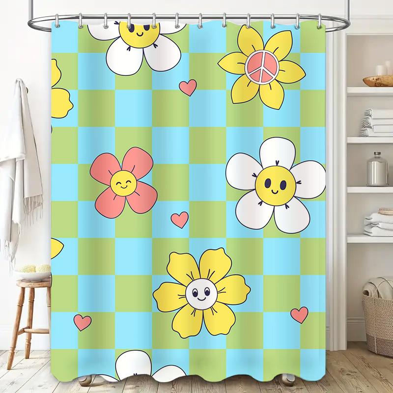 Modern Bathroom Shower Curtain with Flower Design Waterproof and Washable Fabric for Home Decor in Various Colors (Green/Yellow/